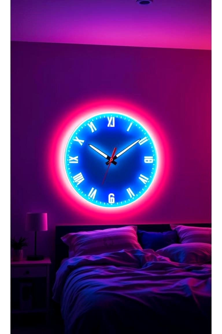 Neon Wall Clock - 24 Neon Bedroom Ideas
