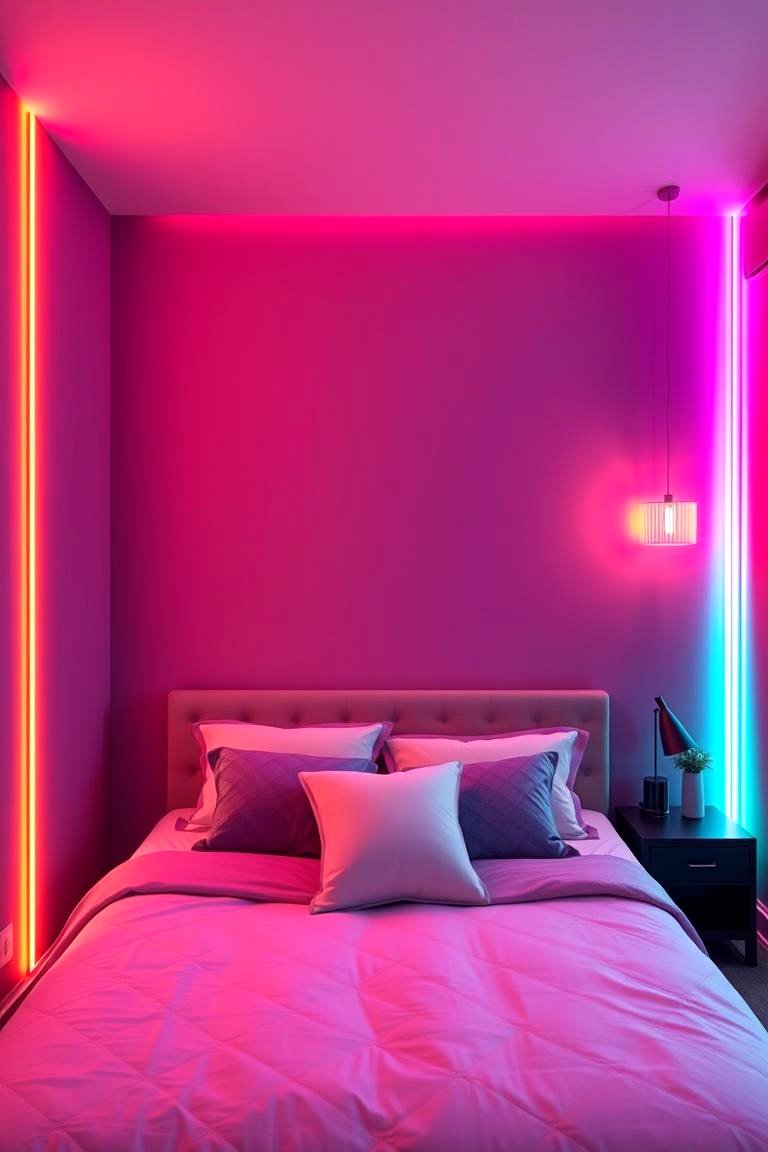 Neon Wall Strips - 24 Neon Bedroom Ideas