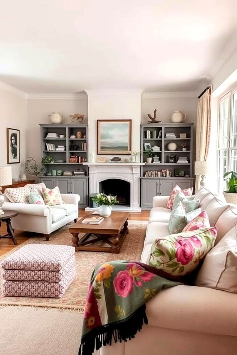 Neutral Base with Pops of Color - 24 Shabby-chic Style Living Room Ideas