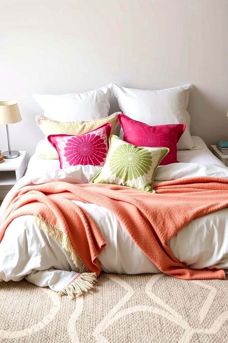 Neutral Bedding with Pop of Color - 24 Cozy Bedroom Ideas
