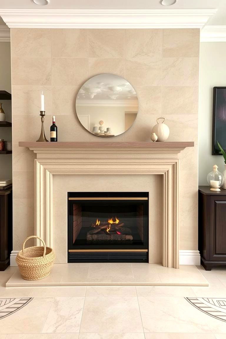 Neutral Beige Tiles for Subtlety - 24 Fireplace Tile Ideas