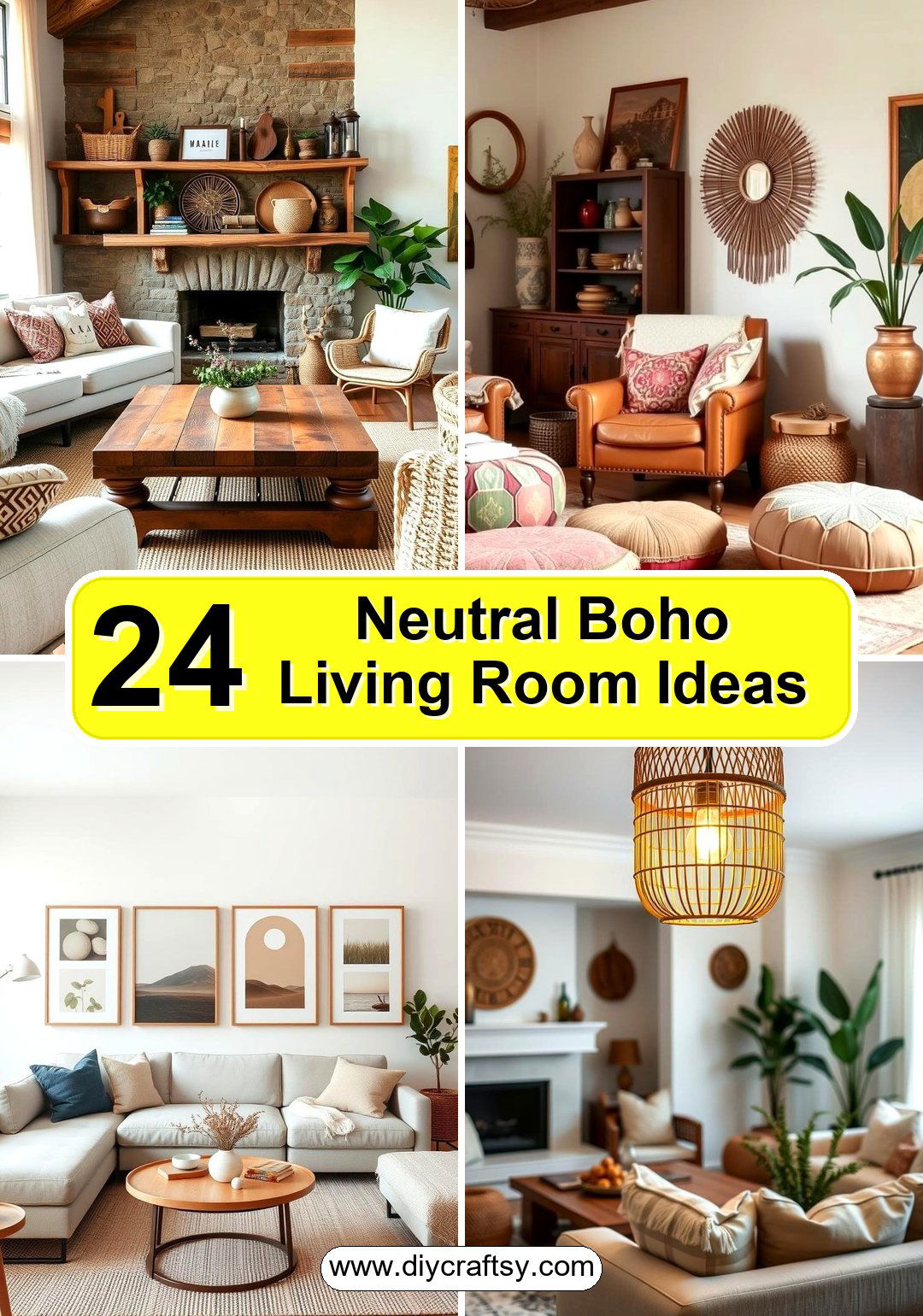 Neutral Boho Living Room Ideas