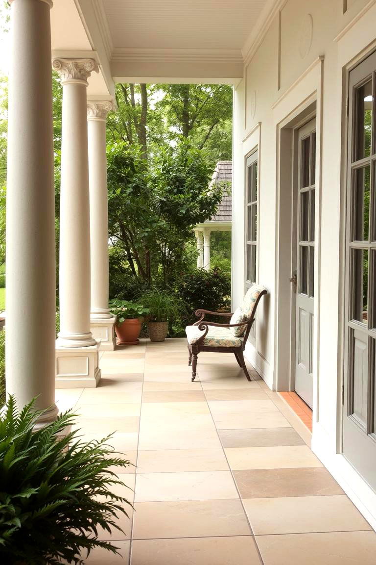 Neutral Color Scheme for a Subtle Look - 24 Front Porch Tile Ideas