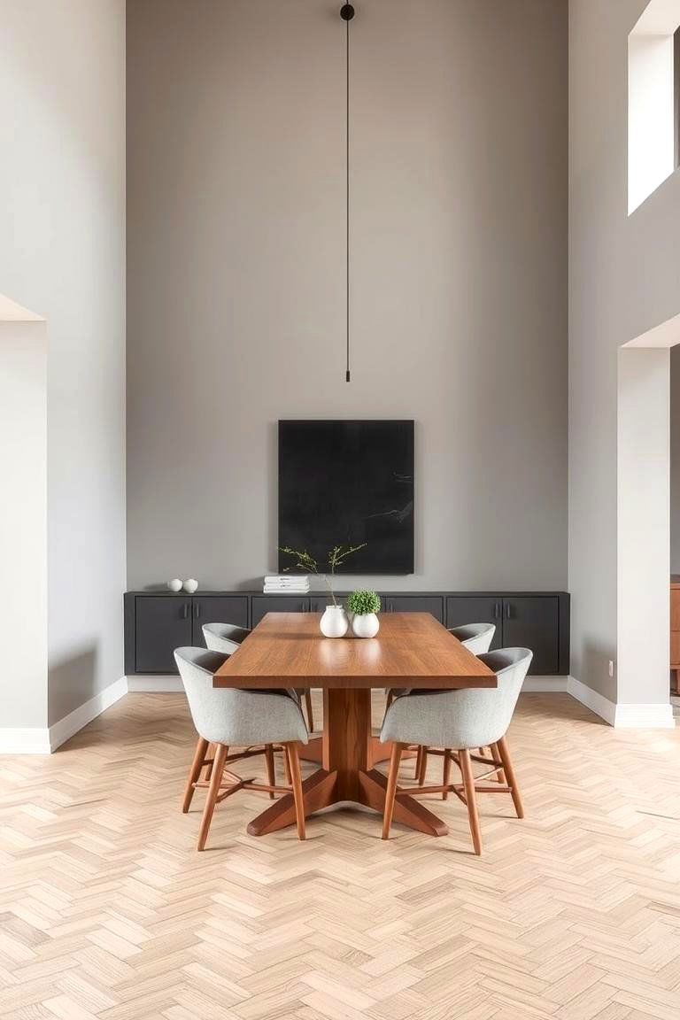 Neutral Grays with Wooden Dining Table - 24 Neutral Dining Room Ideas