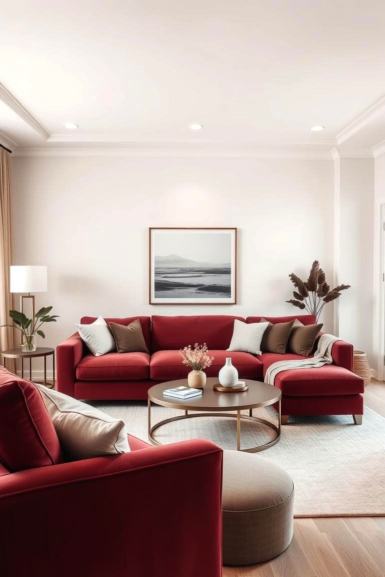Neutral Pairing Perfection - 24 Burgundy Sofa Living Room Ideas