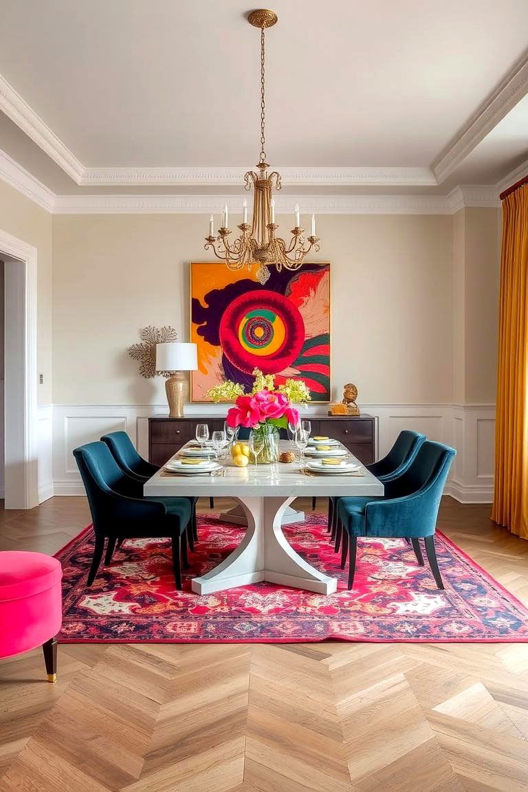 Neutral Palette with Bold Accent Pieces - 24 Luxury Dining Room Ideas