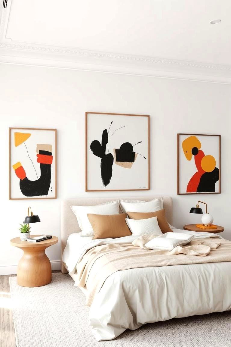 Neutral Pallet with Bold Art Prints - 24 Neutral Bedroom Ideas