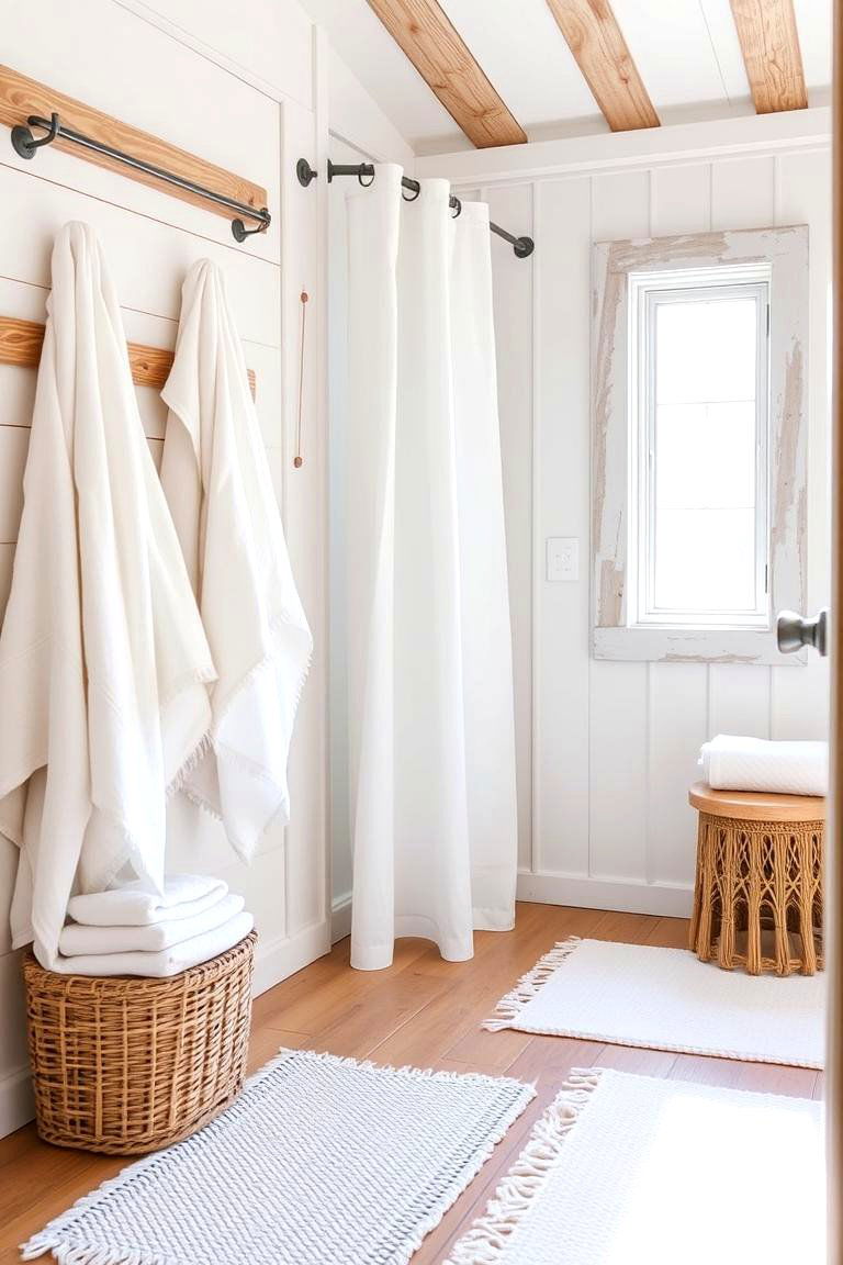 Neutral Textiles for Softness and Comfort - 24 Farmhouse Bathroom Ideas