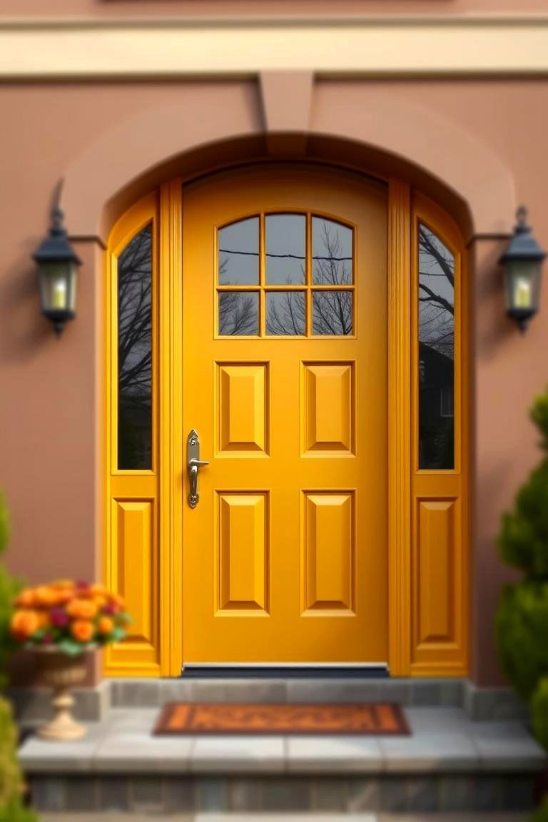 Neutral and Warm with Taupe Walls - 24 Mustard Yellow Front Door Ideas
