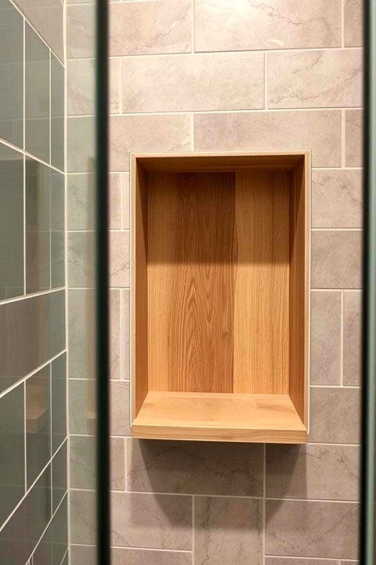 Niche with a Wooden Accent - 24 Shower Niche Ideas