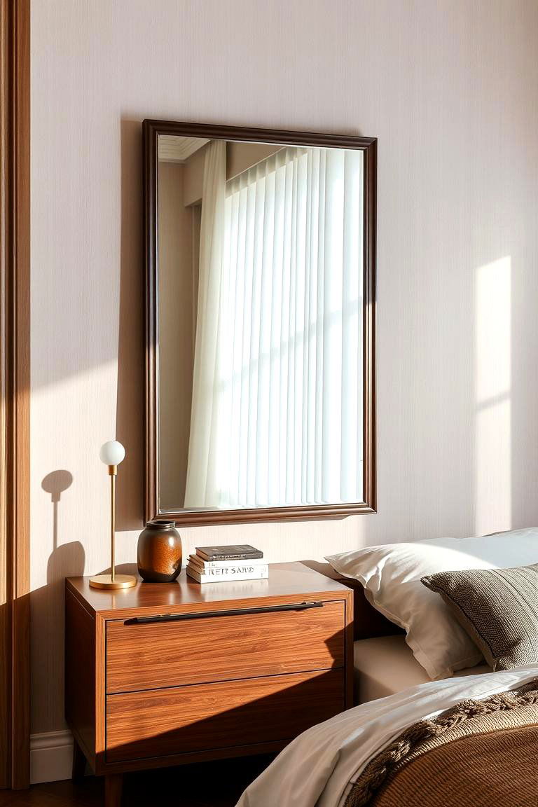 Nightstand with a Large Mirror Above - 24 Nightstand Decor Ideas