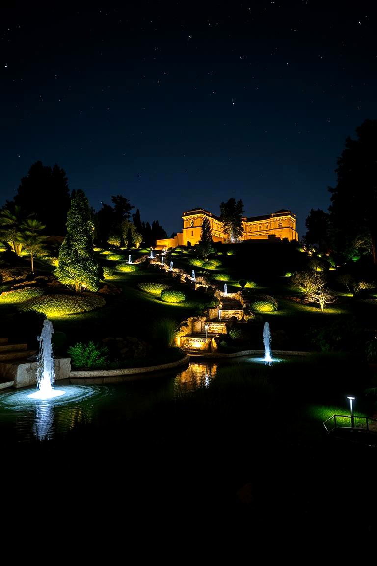 Nighttime Illuminated Sloping Garden - 24 Sloping Garden Design Ideas
