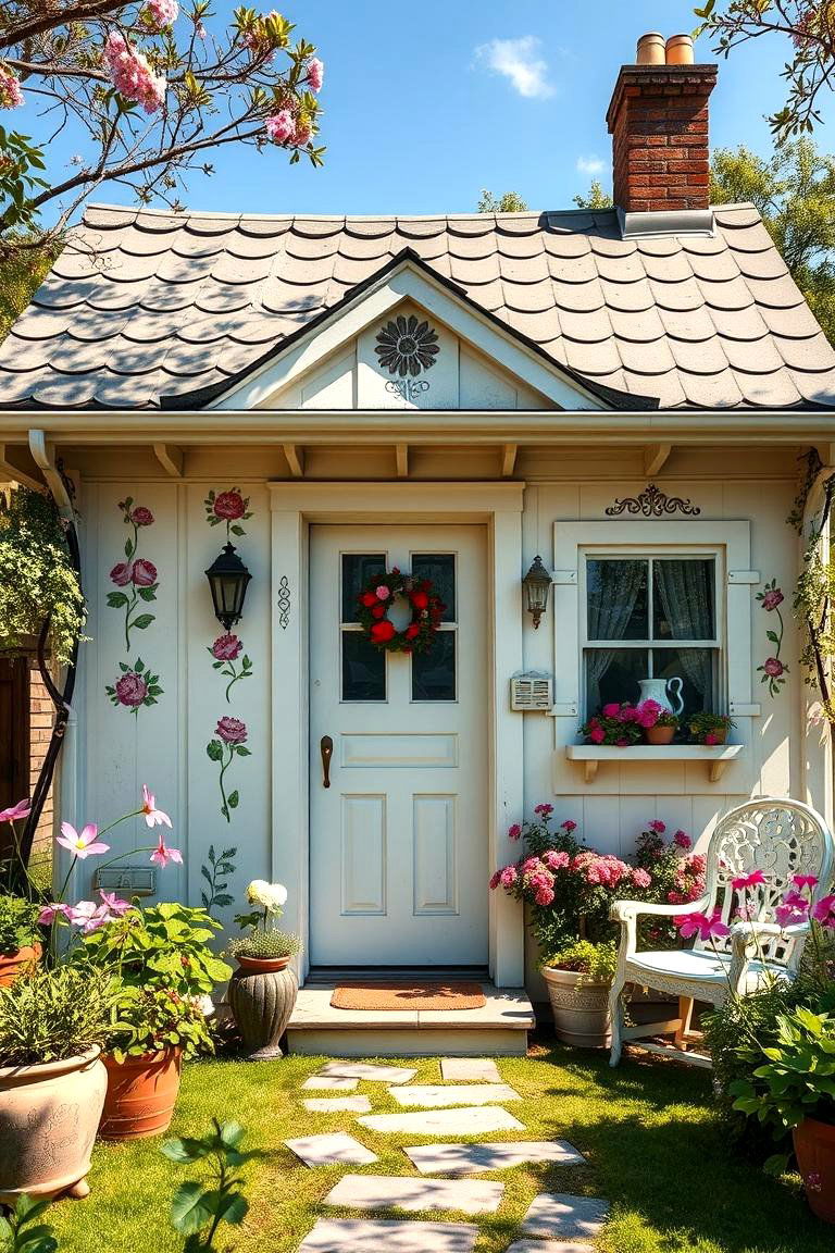 Nostalgic Floral Accented Cottage - 24 Cottagecore House Exterior Ideas