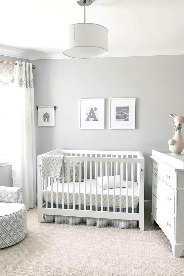 Nursery with Soft Grey and White Palette - 24 Grey and White House Interior Design Ideas