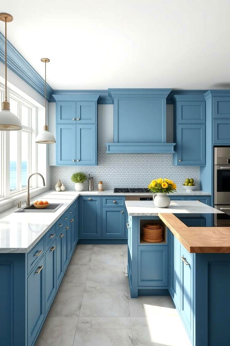 Ocean Blue Multi functional Island - 24 Blue Kitchen Island Ideas