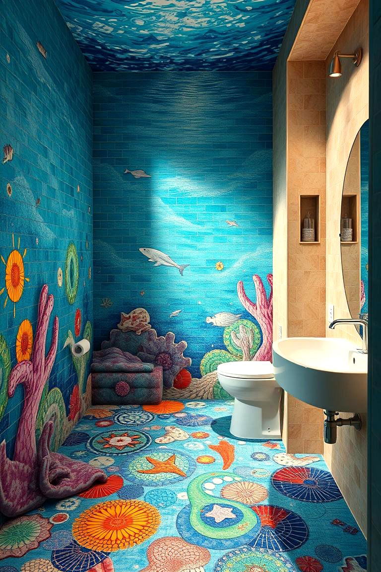 Ocean Floor Mosaic - 24 Coastal Bathroom Ideas