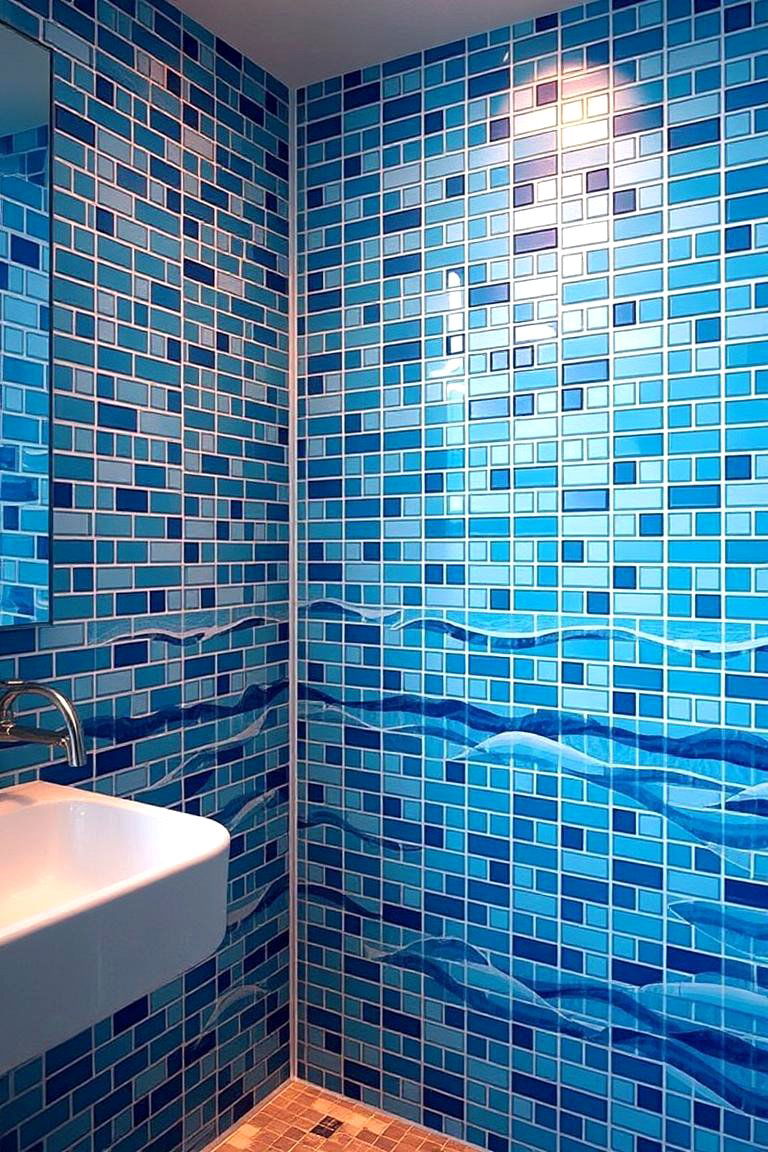 Ocean Inspired Tile Patterns - 24 Blue Bathroom Ideas
