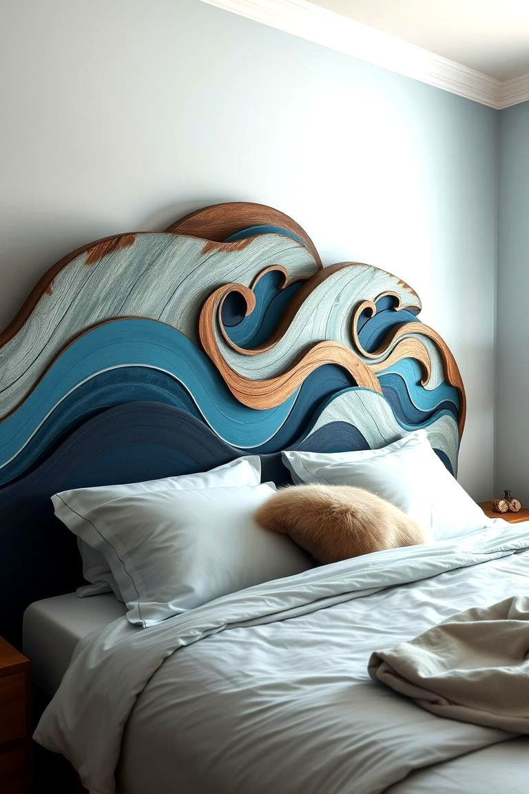 Ocean Wave Headboard - 24 Mermaid Bedroom Ideas