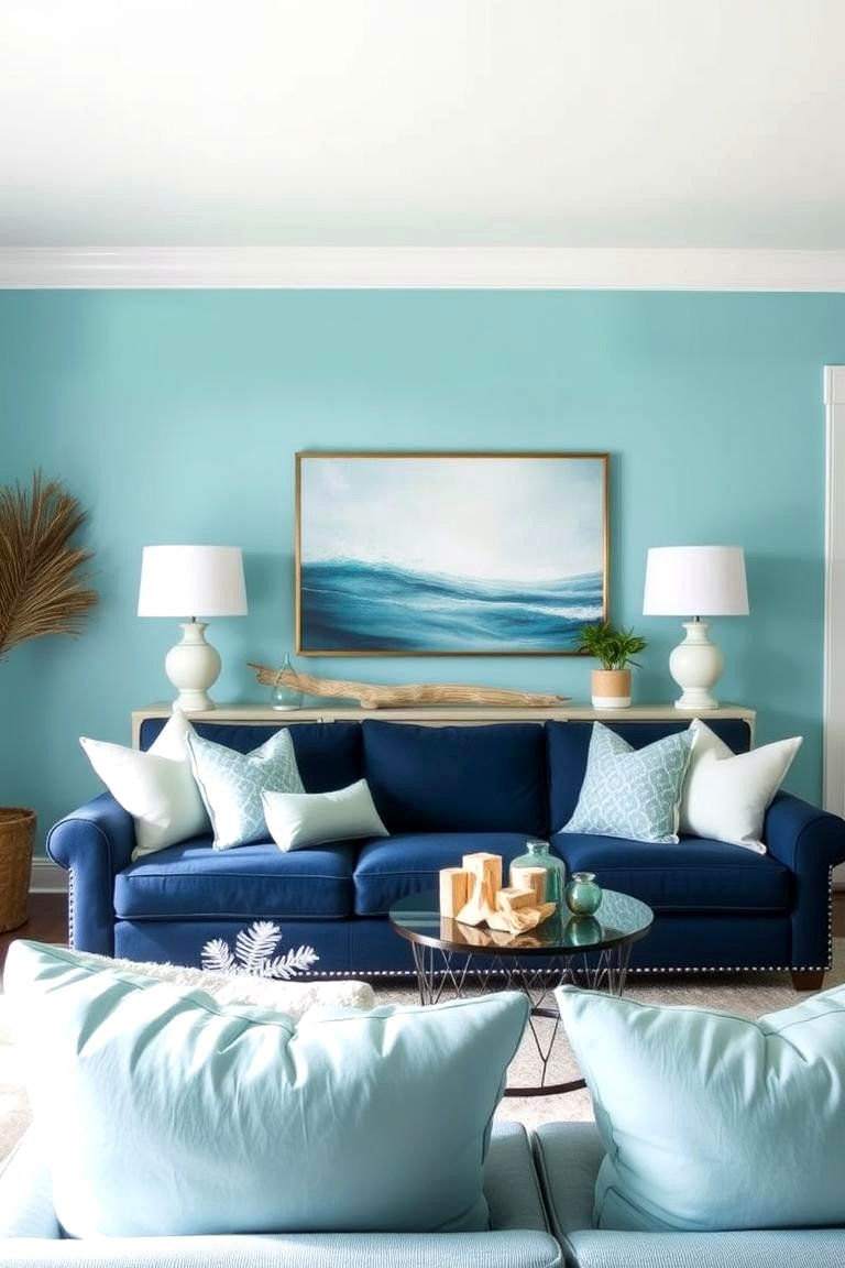 Oceanic Blue Monochromatic Living Room - 24 Monochromatic Living Room Ideas