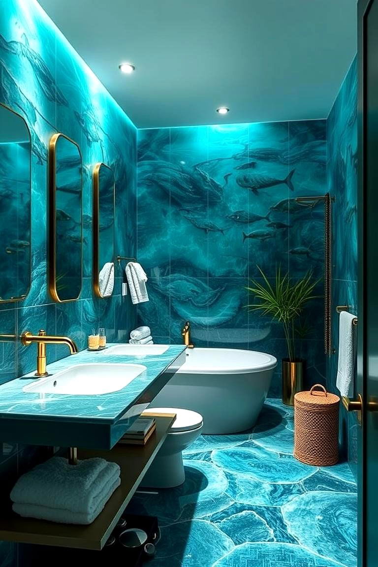 Oceanic Themes with Turquoise and Gold - 24 Blue and Gold Bathroom Ideas