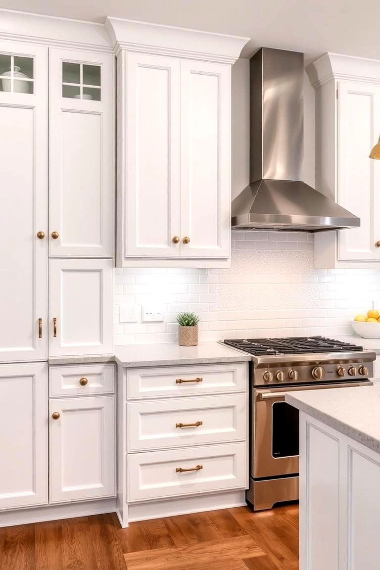 Offering a Clean and Crisp Aesthetic - 24 White Kitchen Cabinets With Gold Hardwar