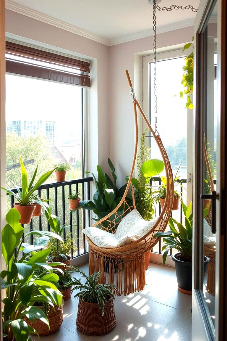 Office with Hanging Chair - 24 Balcony Office Ideas
