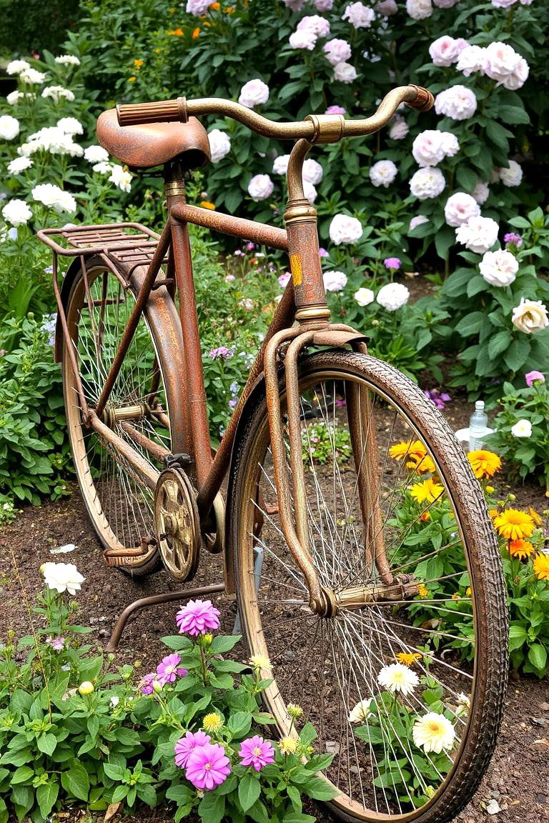 Old Bicycle as a Garden Sculpture - 24 Old Bicycle Garden Ideas