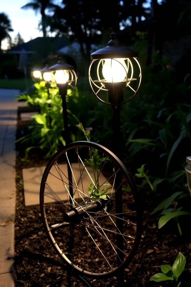 Old Bike Spoke Garden Lighting - 24 Old Bicycle Garden Ideas