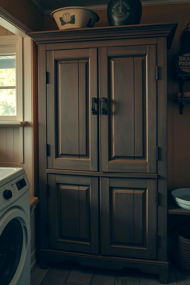 Old Fashioned Storage Cabinets - 24 Vintage Laundry Room Decor Ideas