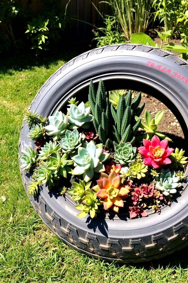 Old Tire Transformation - 24 Outdoor Succulent Container Ideas
