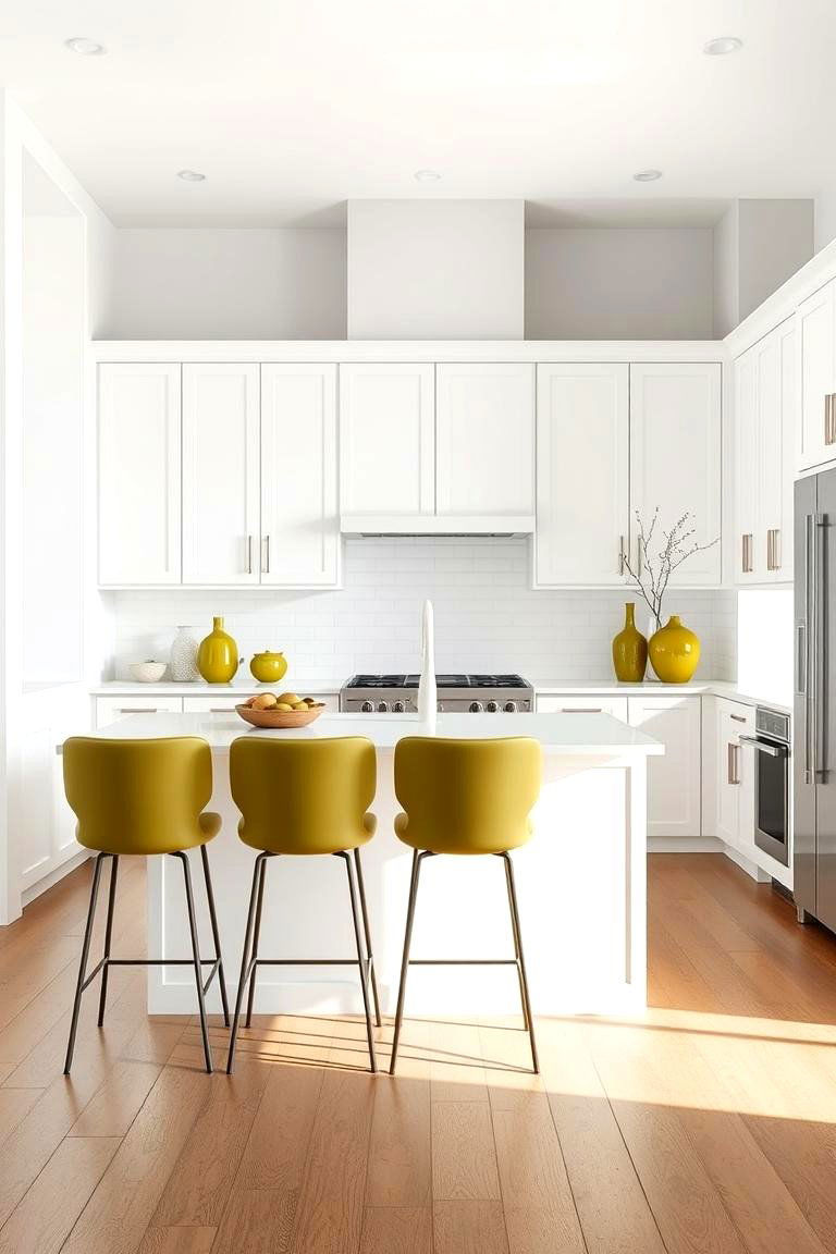 Olive Green Accents in a White Kitchen - 24 Olive Green Kitchens