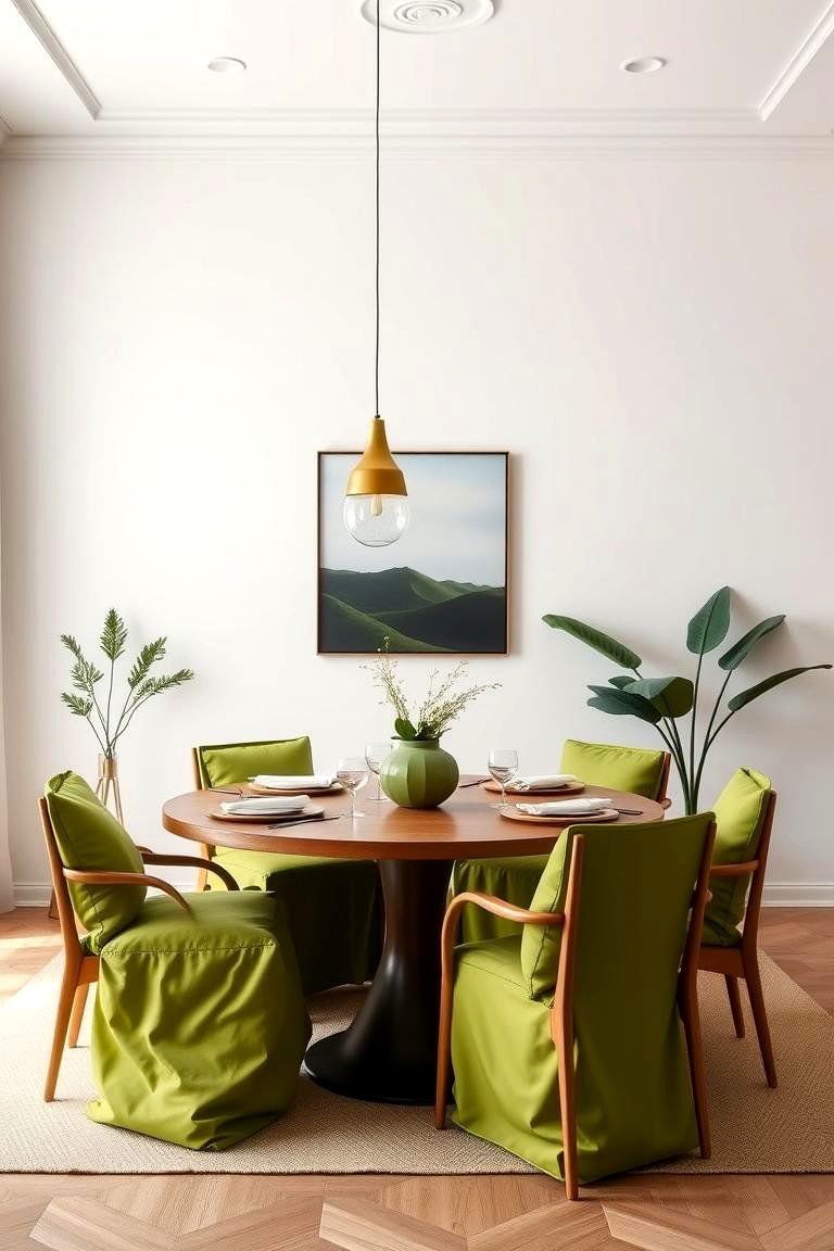 Olive Green Accents with White Walls for Balance - 24 Green Dining Room Ideas