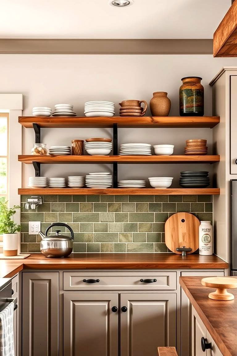 Olive Green Backsplash with Natural Wood Elements - 24 Olive Green Kitchens