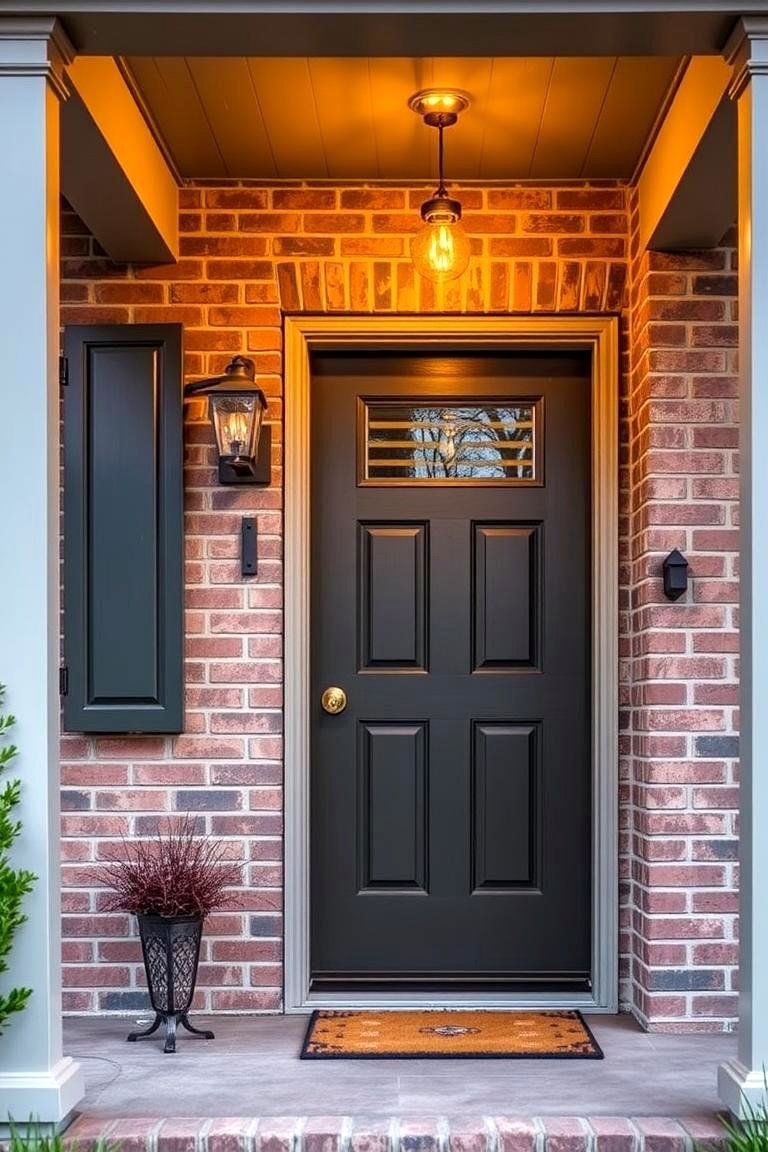 Olive Green Brick with Bronze Fixtures - 24 Green Brick Exterior Home Ideas