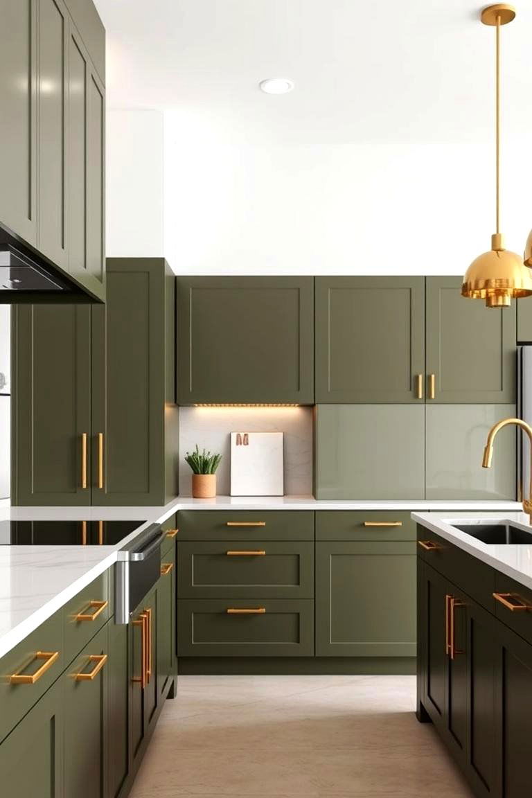 Olive Green Cabinets with Gold Accents - 24 Olive Green Kitchens