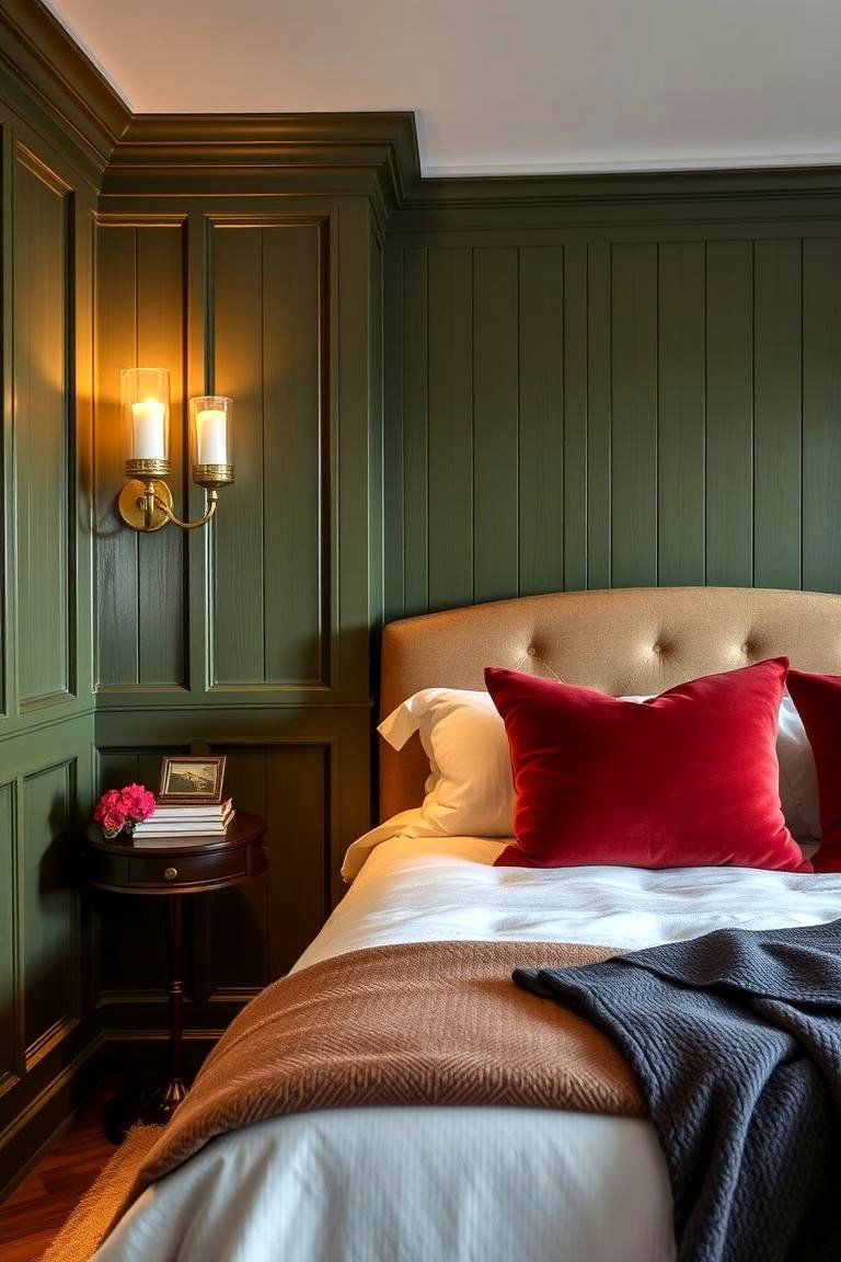 Olive Green Earthy Elegance Panelling - 24 Green Panelling Bedroom Ideas