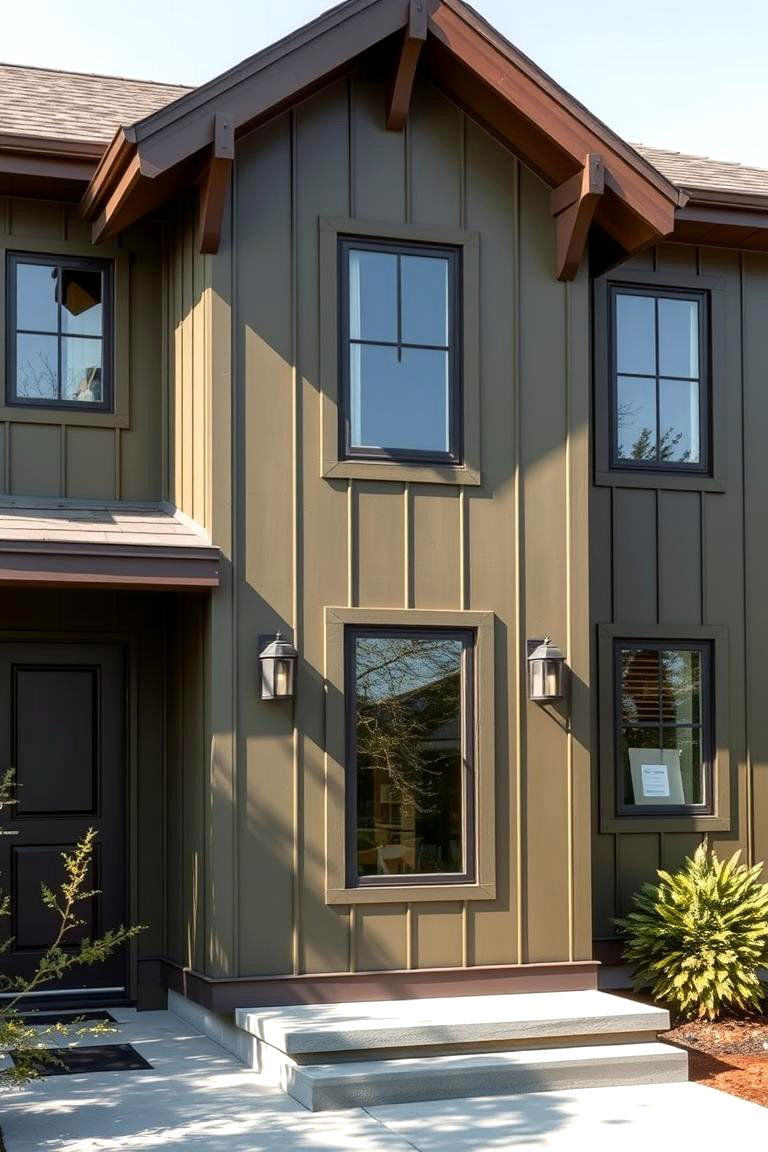 Olive Green Exterior with Dark Bronze Accents - 24 Olive Green House Exterior Ideas