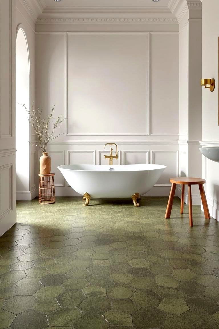 Olive Green Hexagon Tiles for Earthy Elegance - 24 Green Tile Bathroom Ideas