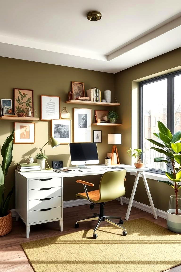 Olive Green Home Office Retreat - 24 Olive Green Room Ideas