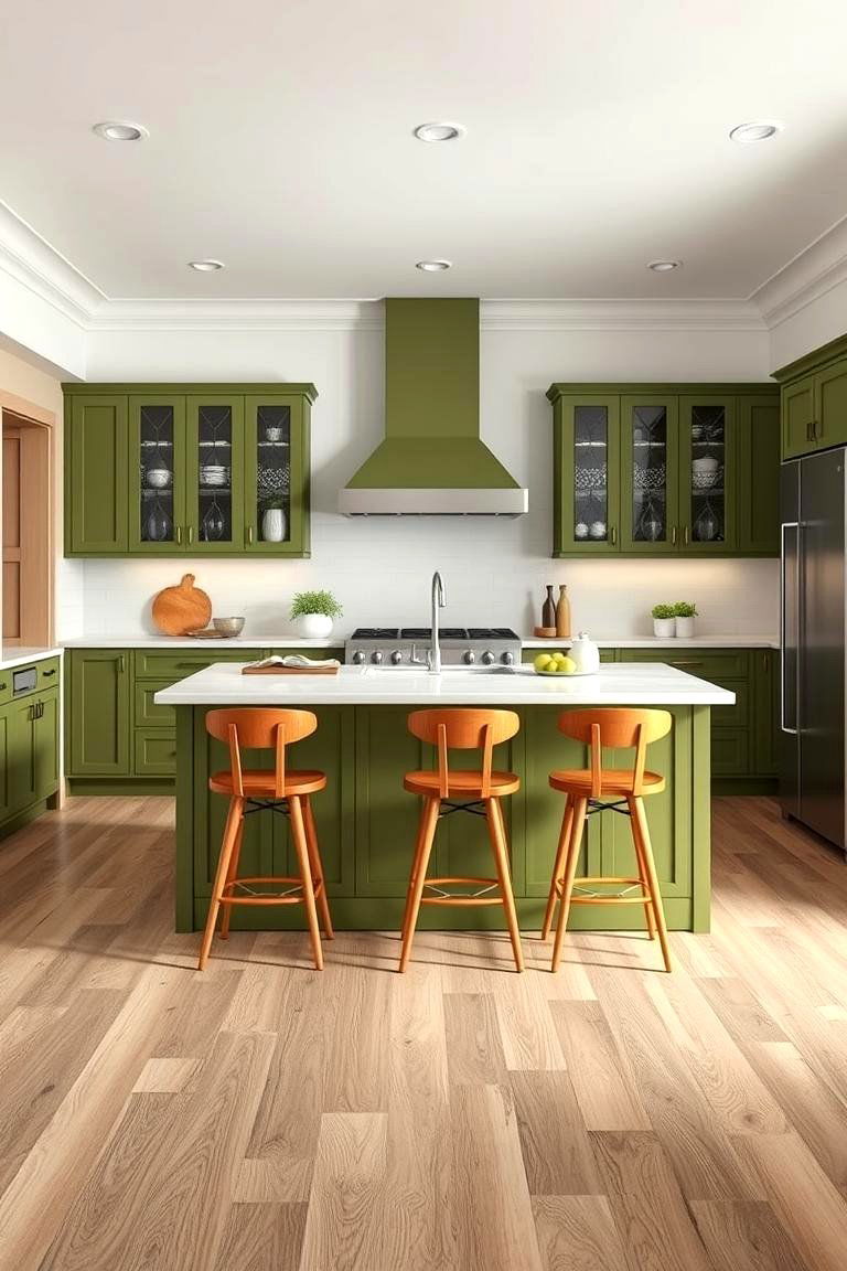 Olive Green Kitchen Island as a Focal Point - 24 Olive Green Kitchens