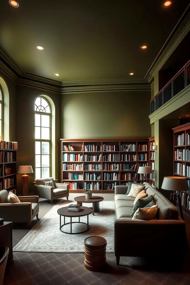 Olive Green Library Lounge - 24 Olive Green Room Ideas