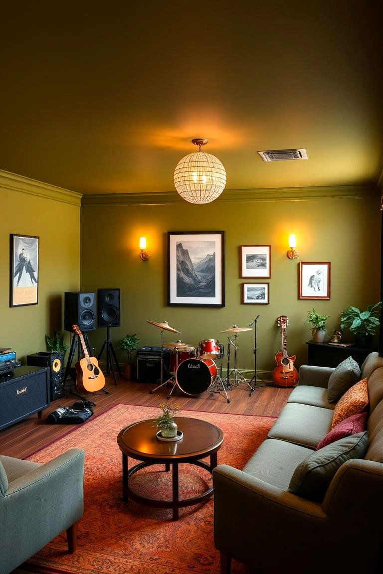Olive Green Music Room - 24 Olive Green Room Ideas