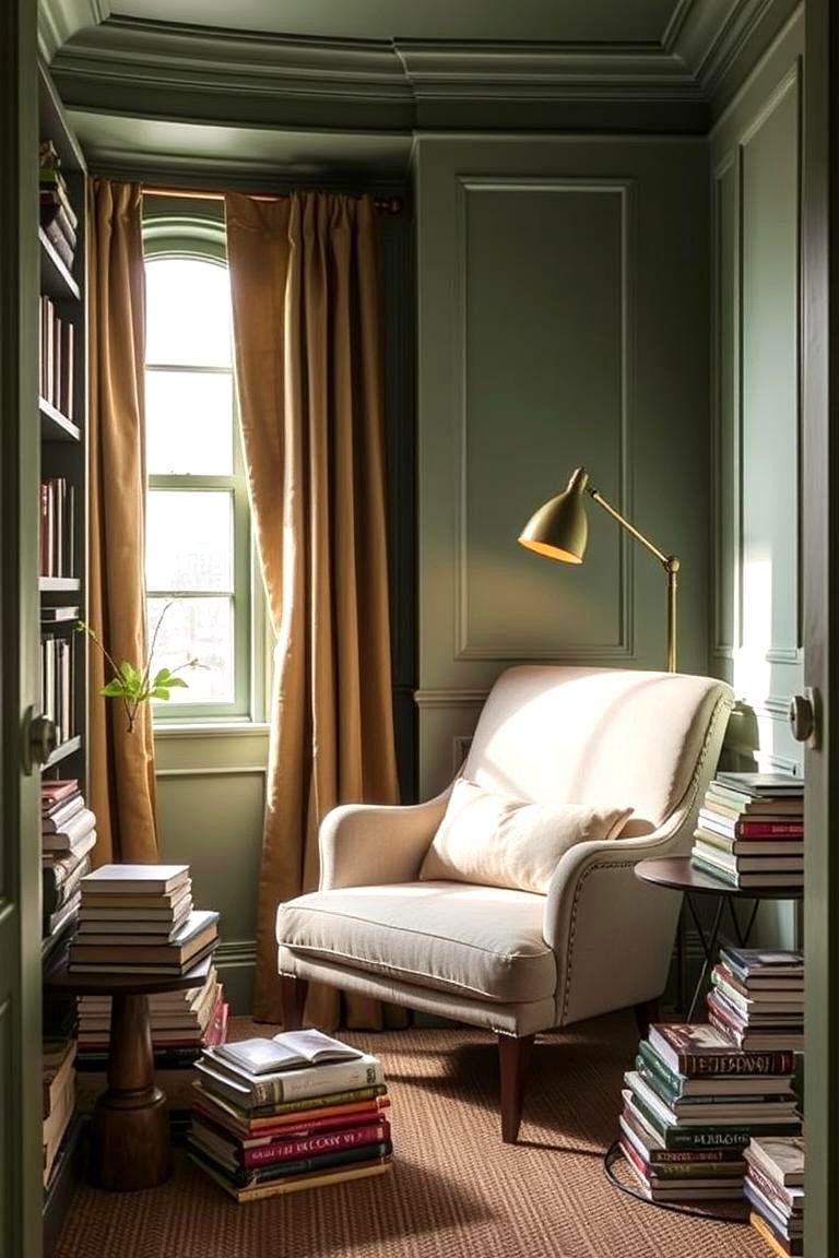 Olive Green Reading Nook - 24 Olive Green Room Ideas