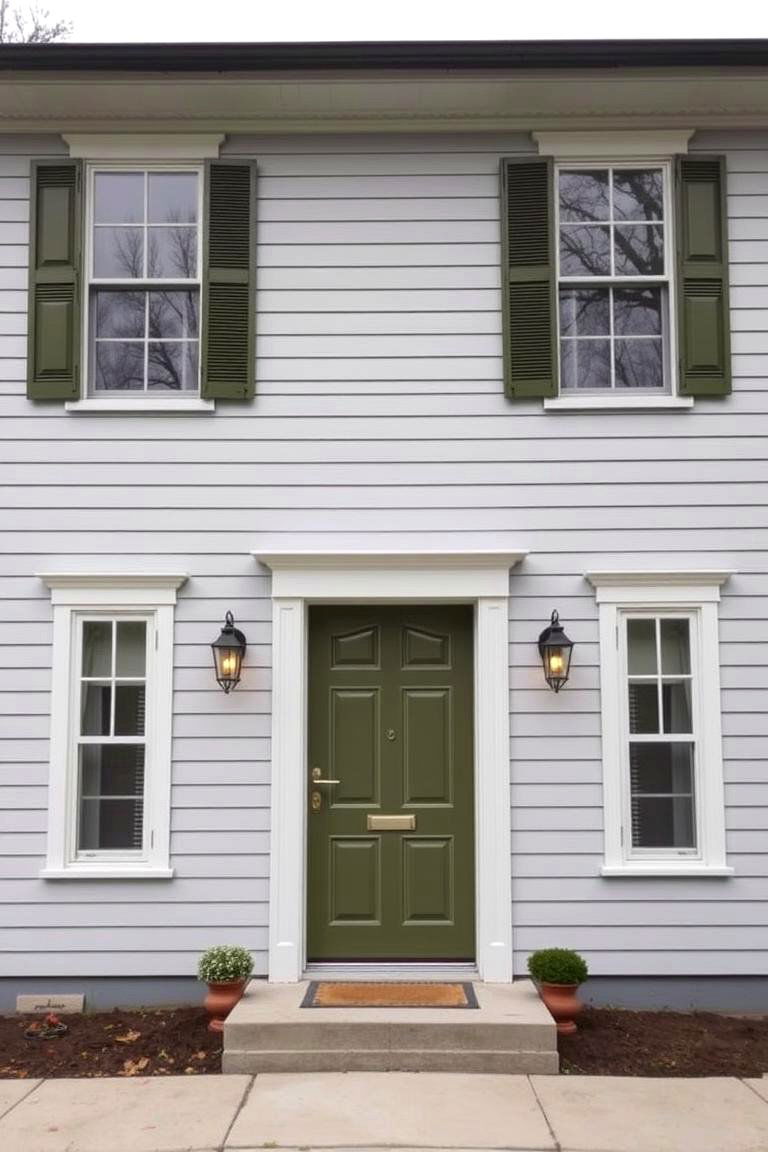 Olive Green Shutters on a Light Colored House - 24 Olive Green House Exterior Ideas
