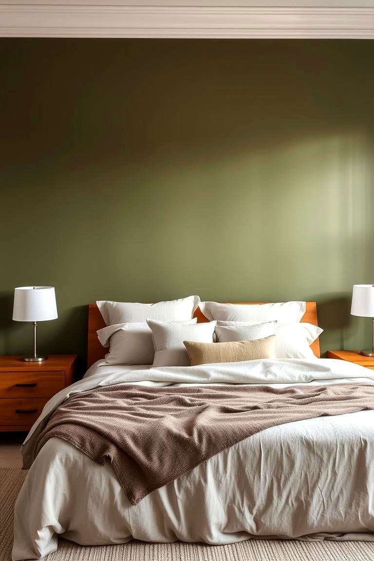 Olive Green Statement Wall - 24 Olive Green Bedroom Ideas