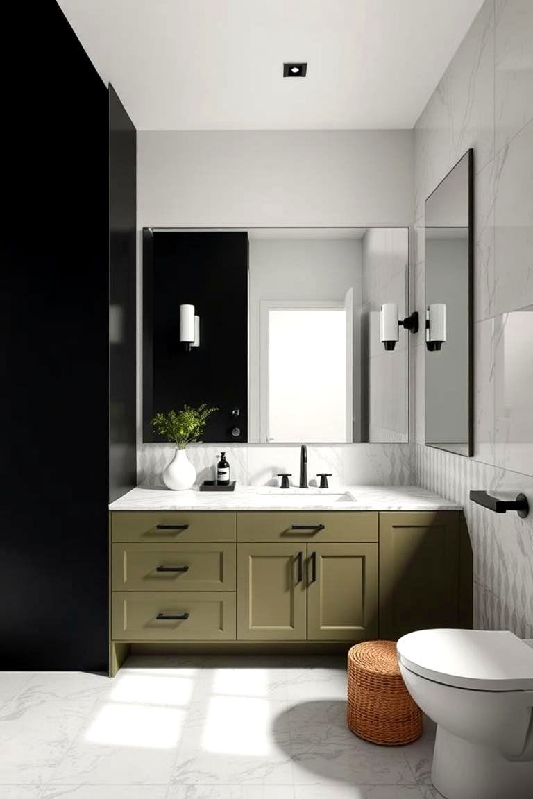 Olive Green Vanity with Black Accent Wall - 24 Bathroom With Green Vanity