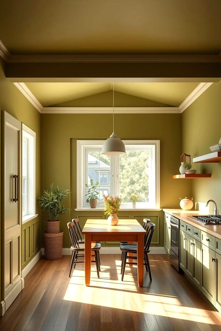 Olive Green Walls with White Trim - 24 Olive Green Kitchens