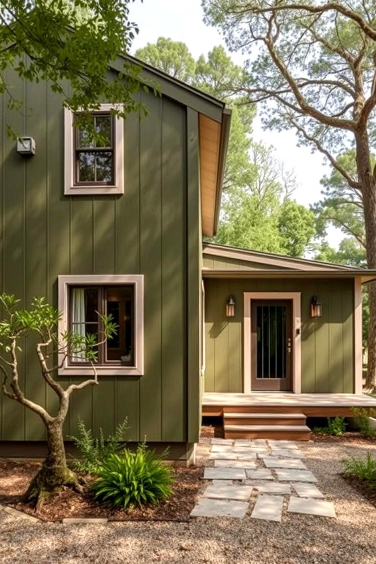 Olive Green and Beige - 24 Exterior Garage Door Trim Ideas