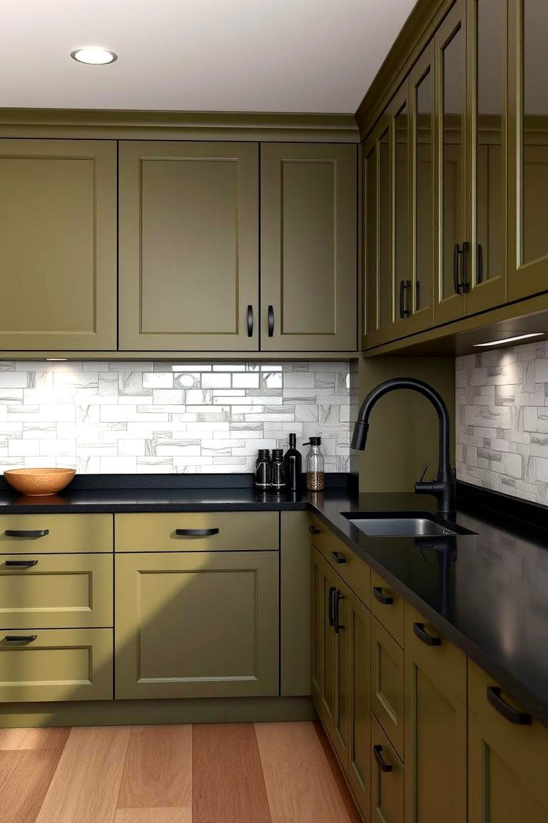 Olive Green and Black Contrast - 24 Olive Green Kitchens