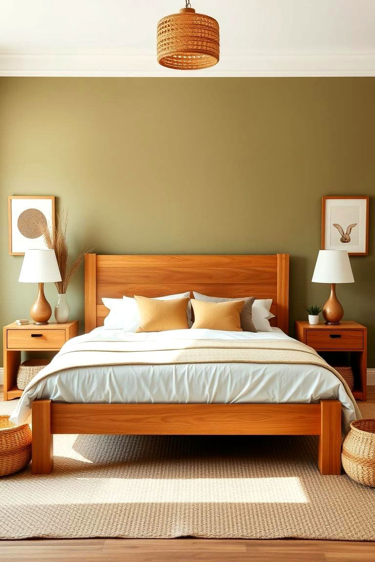 Olive Green and Natural Wood Harmony - 24 Olive Green Bedroom Ideas